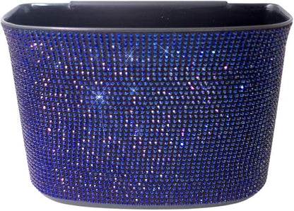 Bling Crystal Car Trash Can Auto Hanging Car Trash Can Sparkling Storage Holder Litter Container for Vehicle Office Home (Blue)