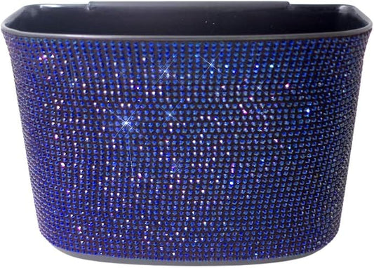 Bling Crystal Car Trash Can Auto Hanging Car Trash Can Sparkling Storage Holder Litter Container for Vehicle Office Home (Blue)