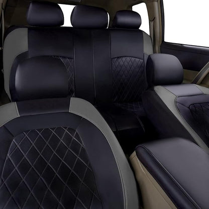 Universal Deluxe Pu Luxury Vinyl Faux Leather Car Seat Covers Full Set, Airbag Compatible, Breathable, Fit for Most Sedans, Vans, SUVs (Black and Gray)