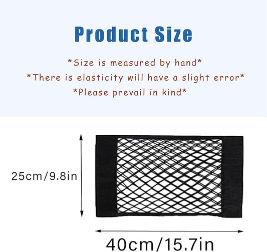 2PCS Universal Car Cargo Net with Adhesive Tape, 9.8×15.7in Trunk Storage Mesh Pocket Wall Mount Organizer Bag for Car RV SUV Boat Truck Camper Van Trailer (Black)