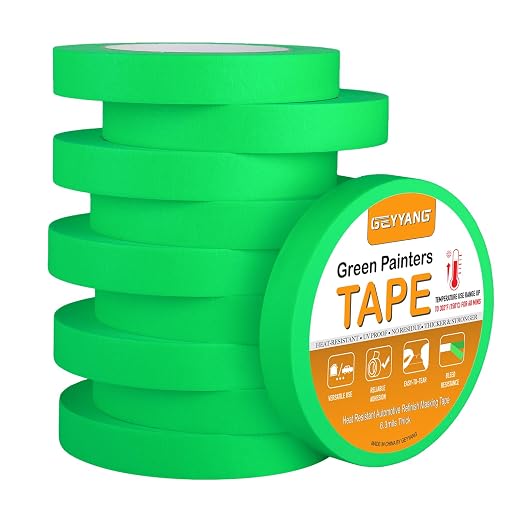 GEYYANG Automotive Masking Tape - Heat Resistant Green Painters Tape for Auto Body Spray Painting, Multi-Surface Painters Tape for DIY, Labeling, Art, Car, 0.75 inch x 55 Yards, 10 Rolls