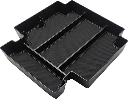 Muslogy for 2021-2024 2025 2026 Sliding Console Yukon Tahoe Suburban Center Organizer Armrest Storage Tray Compatible with GMC Yukon Chevy Tahoe Suburban Fit for Power Sliding Console (Black)