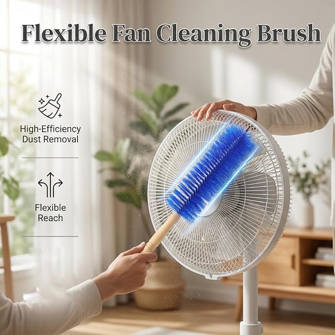 Fan Cleaning Brush, 2026 New Bendable Microfiber Head Dusting Brushes, Reusable Fan Cleaner Brush Dust Remover for Electric Fans, Air Conditioning, Car Vents and Blind，Blue：43cm