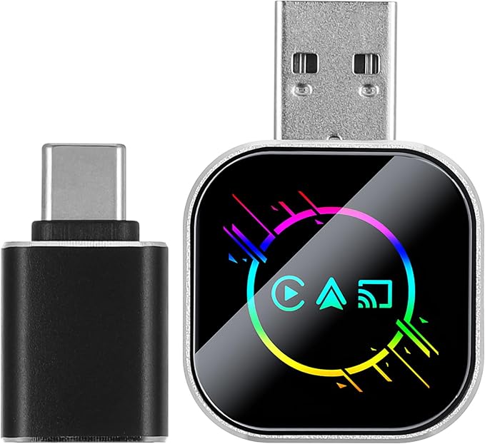 Ciieeo 3-in-1 Wireless Car Adapter with USB a to C Connector for Screen Mirroring Converts Wired to Wireless Compatible with Android Phone Connection for Navigation and Media Streaming