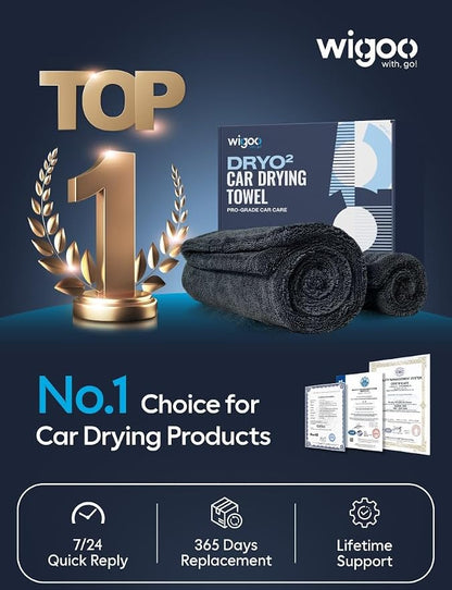 Wigoo Microfiber Car Drying Towels 36" x 24" [1300GSM Ultra-Absorbent, No Streaks & Scratches] Dual-Sided Edgeless Cleaning Towel with Twisted Loop, for Auto Detailing, Car, SUV, Truck (3-Size Set)