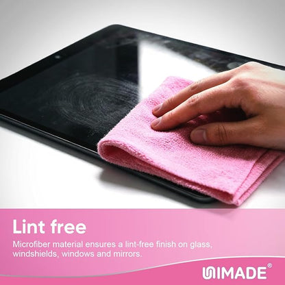 UNIMADE Microfiber Cleaning Cloth, 100 Sheets Microfiber Towels for Cars Commercial Grade Washcloths Lint-Free Bulk Shop Towel Cleaning Rags for Household Restaurant Garage Housekeeping,11"x 9", Pink