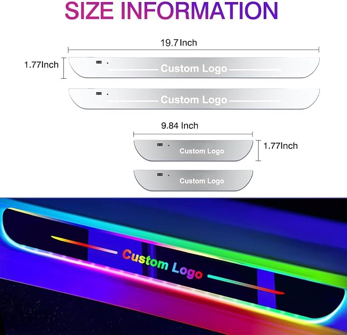 Car Door Sills Led Magnetic, Custom Logo Or Text Led Door Sills for Car, Compatible with Most Models, 7 Colors/28 Change Modes, Auto-Sensing, Welcome Courtesy Lights