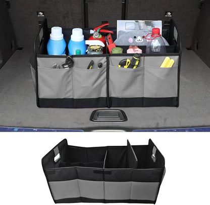 Car Trunk Organizer, Large Capacity Oxford Cloth Car Storage Box, Collapsible Multi-Compartment Organization Container, Waterproof Auto Interior Storage Accessories (Gray)