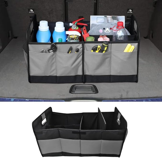 Car Trunk Organizer, Large Capacity Oxford Cloth Car Storage Box, Collapsible Multi-Compartment Organization Container, Waterproof Auto Interior Storage Accessories (Gray)