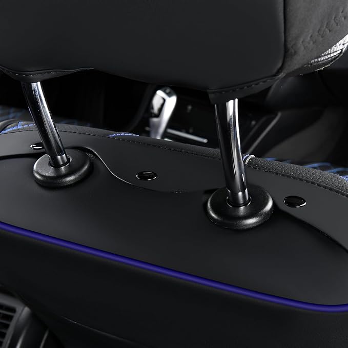 FLORICH Automotive Car Seat Covers Front Seat, Leather Car Seat Cover 2 Pack Waterproof Front Seat Covers Full Coverage Driver Seat Protector Universal Fit for Most Cars SUV Trucks, Black&Blue Line