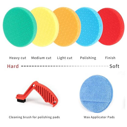 CARROAD 7pc 6.5 Inch Patterned Polishing Pads Kit - Microfiber & Foam Buffing Pads for Orbital/DA Polisher - Scratch & Swirl Removal - Hook & Loop Backing - Washable & Reusable