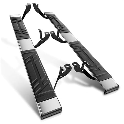 PM PERFORMOTOR 6.5" Running Boards Compatible with Chevy Silverado GMC Sierra 1500 2500 3500 Extended Cab 1999-2014, Pair of Stainless Steel Side Rails Step Bars with 6 pcs Brackets, Polished Black