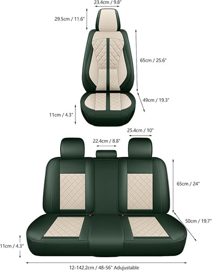 otoez Green Car Seat Covers Full Set, Universal Nappa Leather Seat Cover 5 Seat Waterproof & Breathable Automotive Seat Protector Full Coverage for Cars Sedens, Trucks, SUVs, Vans (White & Green)