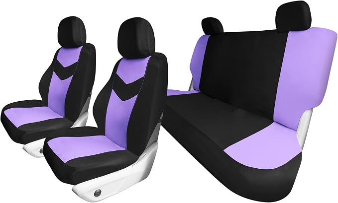 Universal Fit Chevron Flat Cloth Car Seat Covers Full Set - Purple
