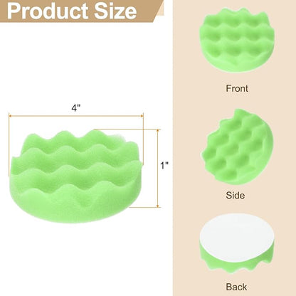 HARFINGTON 3pcs Buffing Sponge Pads 4" Polishing Wheel Waffle Finishing Grip Pad Car Buffer Polisher with Hook and Loop Back for Car Detailing Polishing Waxing, Green