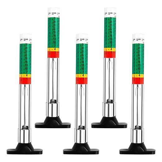 5 Pcs Tire Tread Depth Gauge in 1/32 Inch - Color Code Accurate Tread Depth Checker Measuring Tool with Pocket Clip for Car Trucks SUV Motorcycle Bike