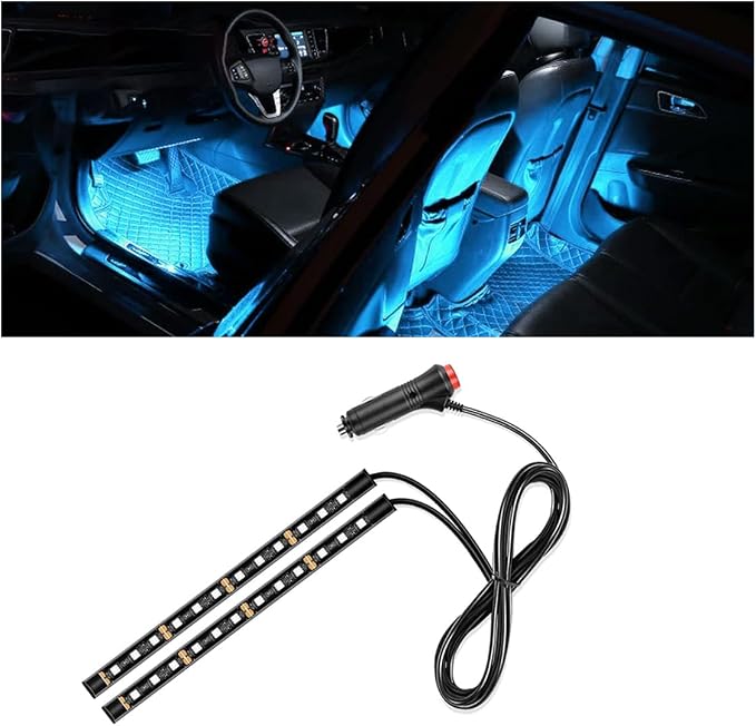 Universal Car LED Strip Light, Cigarette Lighter Auto Interior Decorative Lamp, 12V Under Dash Ambient Night Light, 24 LEDs RGB Neon Interior Atmosphere Lights for Car SUV (Ice Blue, Lighter)