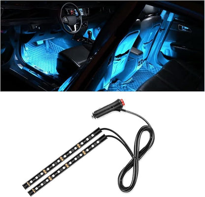 Universal Car LED Strip Light, Cigarette Lighter Auto Interior Decorative Lamp, 12V Under Dash Ambient Night Light, 24 LEDs RGB Neon Interior Atmosphere Lights for Car SUV (Ice Blue, Lighter)