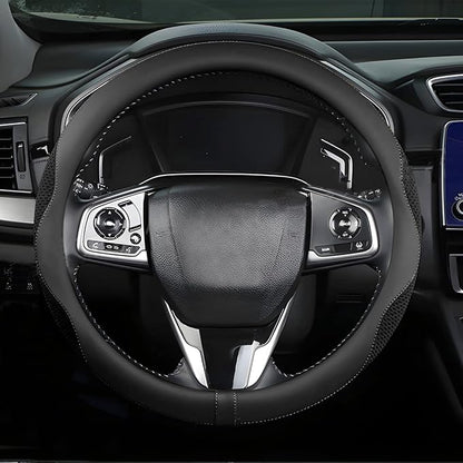 Car Steering Wheel Cover, Microfiber Breathable Ice Silk Leather Steering Wheel Cover Soft Anti-Slip Safety, 15inch Four Season Universal Fits for Most Truck,SUV,Cars (Black Ice Silk)