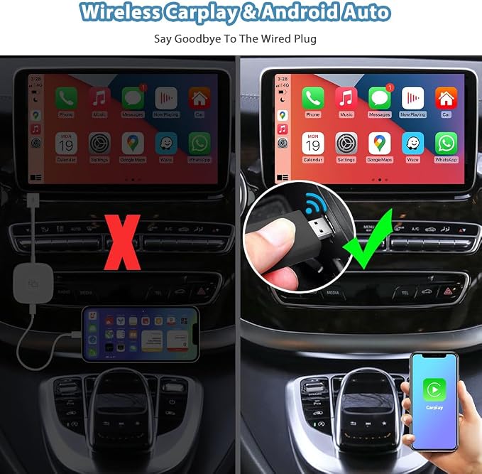 Sunweyer S28 Super Mini USB Wireless CarPlay & Android Auto Adapter Dongle, Convert Wired to Wireless, Compatible with Car from 2017, Support OTA Upgrade