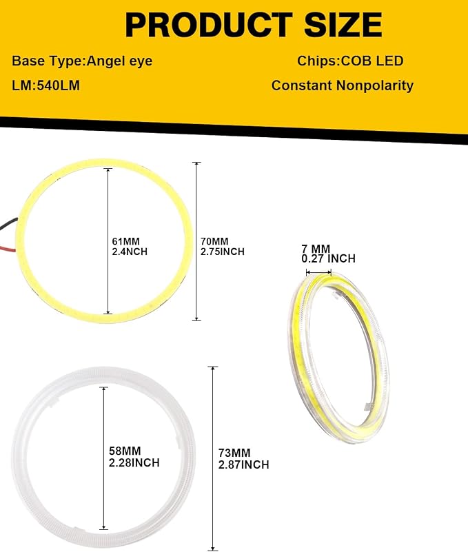 Qasim 1-Pair White 70MM 60SMD COB LED Halo Ring Angel Eyes Car LED Fog Light DRL with lampshade Cover 12V 24V DC