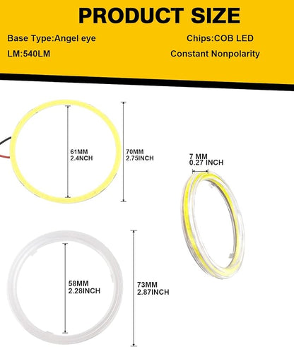 Qasim 1-Pair White 70MM 60SMD COB LED Halo Ring Angel Eyes Car LED Fog Light DRL with lampshade Cover 12V 24V DC