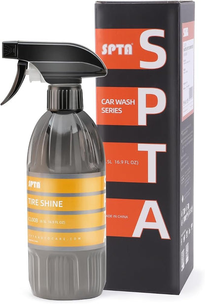 SPTA Tire Shine Spray, 16 Oz 500ml Extra Glossy Tire Shine Spray, Dry-to-Touch Dressing - Restores Wet Look to Rubber, Vinyl, and Plastic, Safe for Cars, Trucks, Motorcycles, RVs, and More -US-CL008