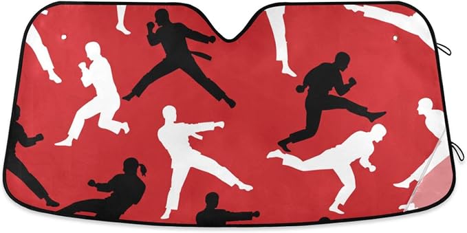 Cars Front Sun Shade Windshield,Foldable Reflective Sun Visor Japan Martial Arts Karate Windshield Sunshade Cover,Blocks UV Ray Sun Protect Interior Keep Cool,55" x 27.6"