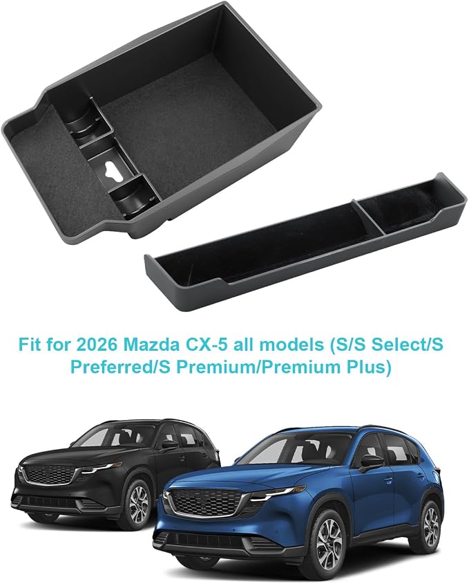 CDEFG 2Pcs for 2026 Mazda CX5 Center Console Organizer for 2026 Mazda CX-5 (S/Select/Preferred/Premium/Premium Plus) Accessories Middle Console Double Trays Storage Box