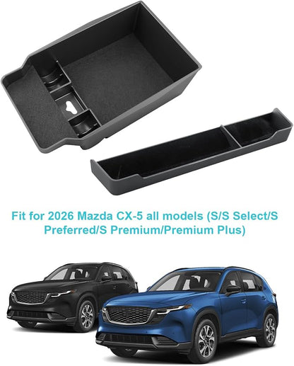 CDEFG 2Pcs for 2026 Mazda CX5 Center Console Organizer for 2026 Mazda CX-5 (S/Select/Preferred/Premium/Premium Plus) Accessories Middle Console Double Trays Storage Box