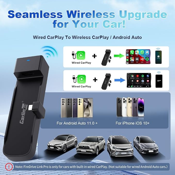 Carlinkit FireDrive Link Pro Car TV Converter, Wireless CarPlay Adapter with HDMI for Fire TV Stick Streaming, Convert Wired CarPlay to Wireless Android Auto & Apple CarPlay Dongle, Plug & Play