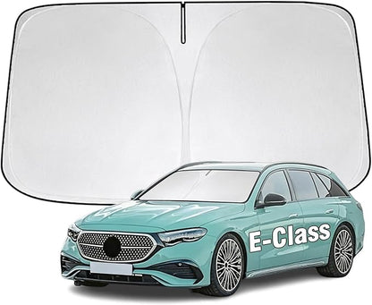 Windshield Sun Shade for Mercedes Benz E-Class E300 E350 E320 E280 E420 E430 E450 E500 2004-2026 Sunshade 300T Windshield Cover Blocks UV Rays Custom Fit Front Window Shade Foldable Keep Cool