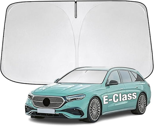 Windshield Sun Shade for Mercedes Benz E-Class E300 E350 E320 E280 E420 E430 E450 E500 2004-2026 Sunshade 300T Windshield Cover Blocks UV Rays Custom Fit Front Window Shade Foldable Keep Cool