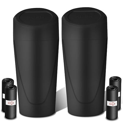 Car Trash Can with Lid-2Pack, Leakproof Garbage Can with 80 Attached Trash Bags, Mini Essential Car Accessories for Interior for Car, Home, Office（Black）
