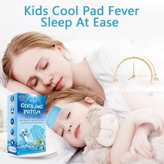 20 Sheets Cooling Patches for Fever Discomfort & Pain Relief, Cooling Relief Fever Reducer, Soothe Headache Pain, Pack of 20 Blue