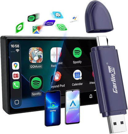 Carlinkit Mini SE Pro Wireless Android Auto & CarPlay Adapter, 2-in-1 Mini Converts Wired to Wireless Dongle for USB-C/A Plug and Play Low Latency Portable/iPhone iOS 10+ / Android 11+