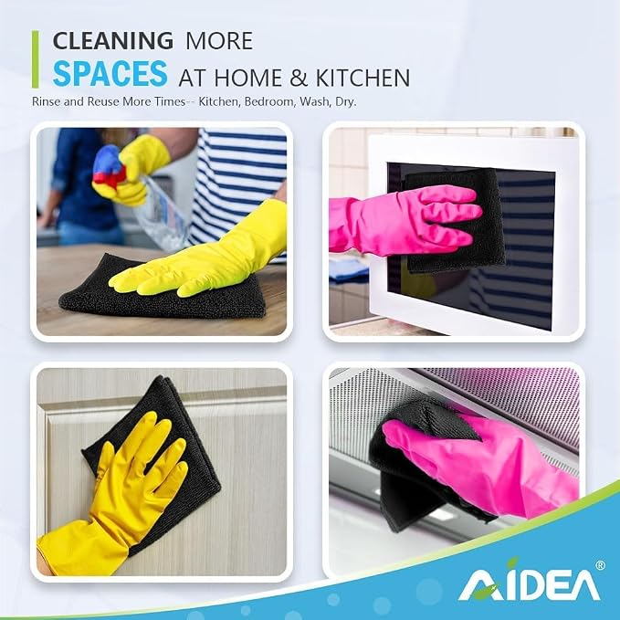 AIDEA Microfiber Cleaning Cloth-400PK, Soft Microfiber Towels for Cars, Absorbent Cleaning Rags, Lint-Free Streak-Free Wash Cloths for House, Kitchen, Window(12in.x12in), Black