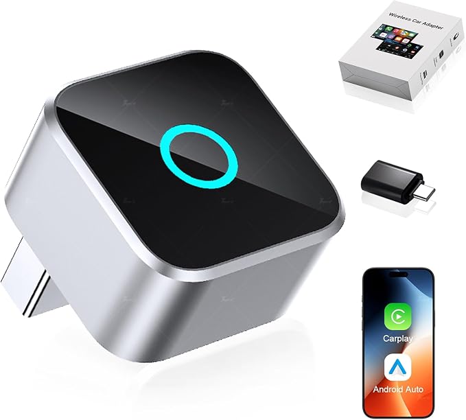 2026 Upgraded Wireless CarPlay Adapter, Fast Auto Connect, Stable Connection, Mini Size Plug & Play Adapter for iPhone & Android Auto Compatible Cars