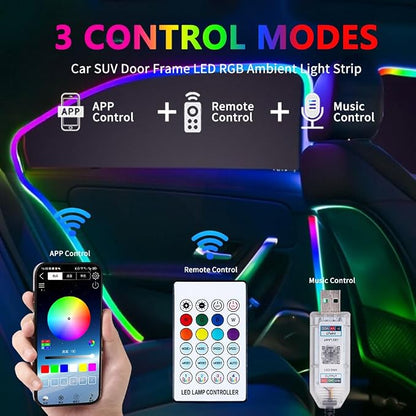 Car SUV Door Frame Ambient Light Lighting, Car Door Ambient Lights LED RGB, Automotive Auto Interior USB Neon Accent Lights Strip Accessories, App Remote Control Music Sync, Acrylic, 4 Pack*9.84ft