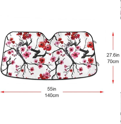 Pink Cherry Blossom Windshield Sun Shade Blocks UV Rays Visor Protector Accordion Folding Sun Reflector Auto Sunshade for Car Truck SUV to Keep Your Vehicle Cool
