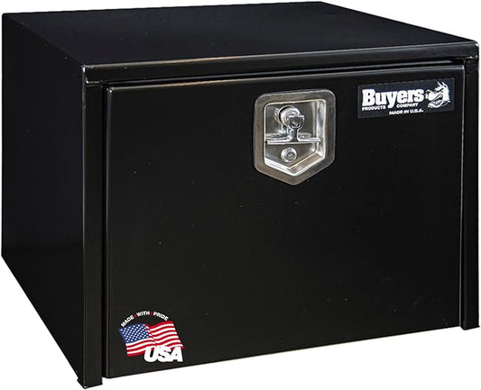 Buyers Products 1702300 Black Steel Underbody Truck Tool Box – 18 x 18 x 24 Inch - Truck Bed & Underbelly RV Storage Box, Locking T-Latch, Weather-Resistant, Heavy-Duty Flatbed Job Box, Made in USA