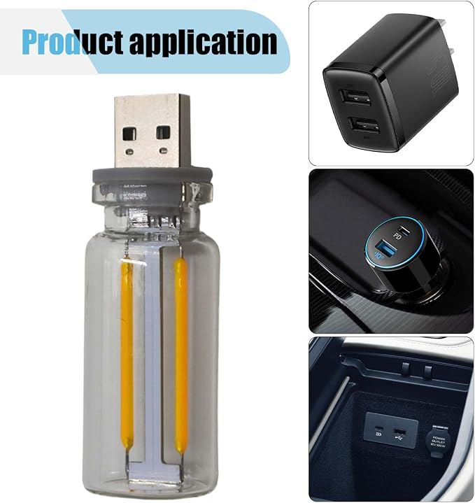 USB LED Car Interior Atmosphere Light, Plug-in USB Automotive Ambient Lighting Retro Car Lamps, Mini LED Car Interface Charging Night Light for Hallway Car Bedroom (Warm Light)