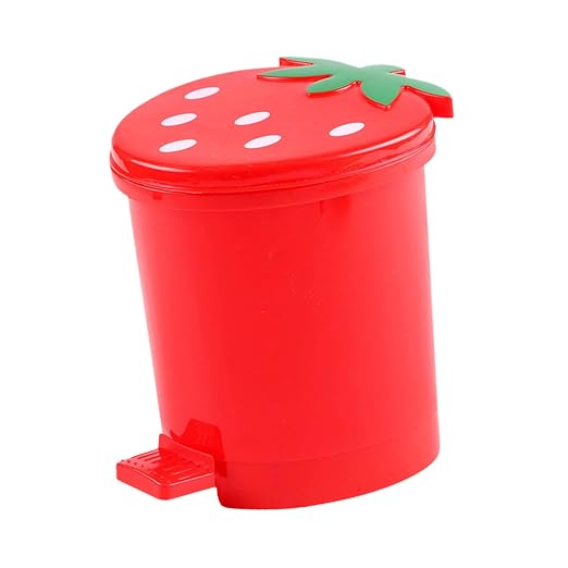 Toddmomy 1PCS Mini Desktop Trash Can with Swing Lid,Cute Strawberry Rubbish Bin Tiny Trash Can Countertop Garbage Can for Desk Car Office Kitchen,Red