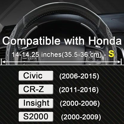 West Llama Customized Auto Car Steering Wheel Cover for Honda Civic, CR-Z, Insight, S2000, 14" - 14.25" (Diamond Quilted-Black+Gray-Small Size)