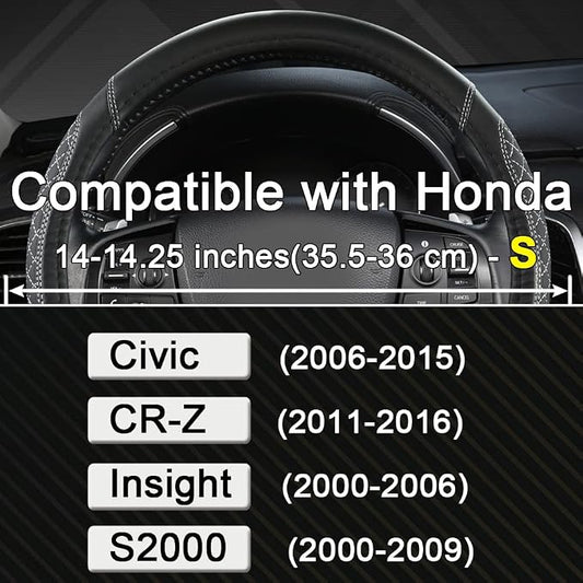 West Llama Customized Auto Car Steering Wheel Cover for Honda Civic, CR-Z, Insight, S2000, 14" - 14.25" (Diamond Quilted-Black+Gray-Small Size)