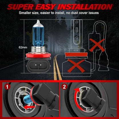 Upgraded Halogen Headlight Bulbs Compatible for Ford Fusion 2006 2007 2008 2009 2010 2011 2012 2013 2014 2015 2016 2017 2018, H7 H11 High Low Beam Headlamp Lights, 6000k White, 300% Brightness, 4-Pack
