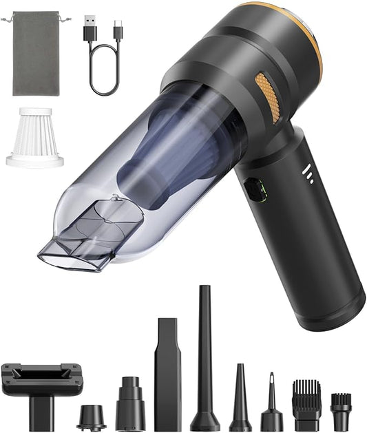 VNOST Car Vacuum,3 Suction Modes,Portable Mini Cordless Cleaner with 50000pa Suction Power,Type-C Charge,Handheld Vacuum for Home,Car,Birthday Gifts for Men Dad Husband (Black and Gold)