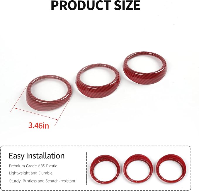 RT-TCZ Center Console Air Conditioner Outlet Vent Trim Cover Ring Interior Accessories for Ford Mustang 2015-2022,3PCS (Red Carbon Fiber Grain)