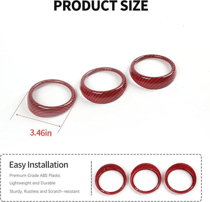 RT-TCZ Center Console Air Conditioner Outlet Vent Trim Cover Ring Interior Accessories for Ford Mustang 2015-2022,3PCS (Red Carbon Fiber Grain)