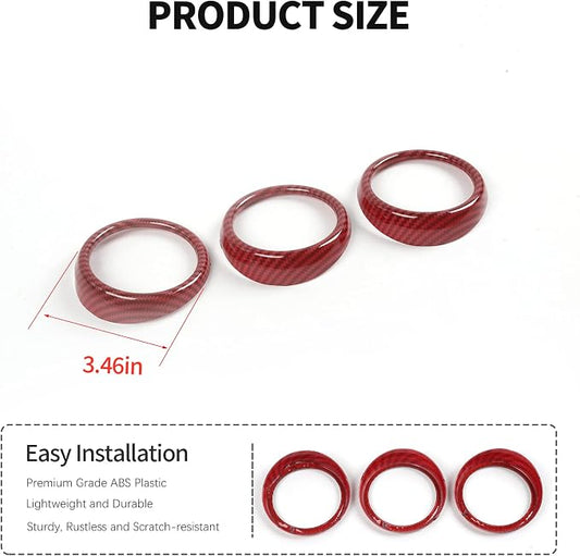 RT-TCZ Center Console Air Conditioner Outlet Vent Trim Cover Ring Interior Accessories for Ford Mustang 2015-2022,3PCS (Red Carbon Fiber Grain)